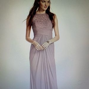 Bridesmaid Sleeveless Long Mesh Dress w/ Lace